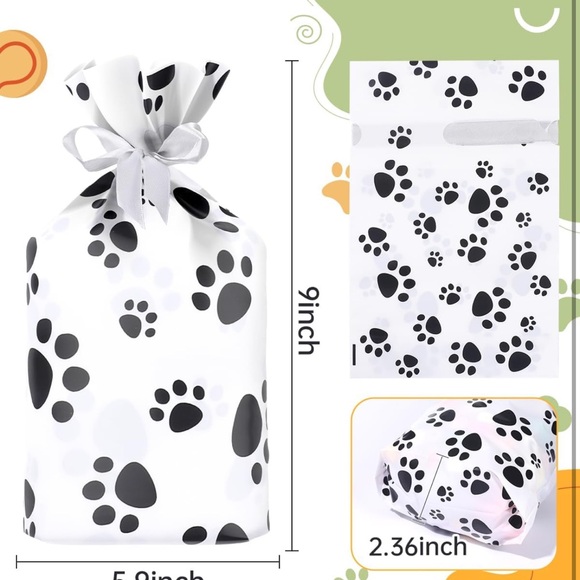 50 Paw Print Gift Bags Plastic with Ribbon - Picture 2 of 4